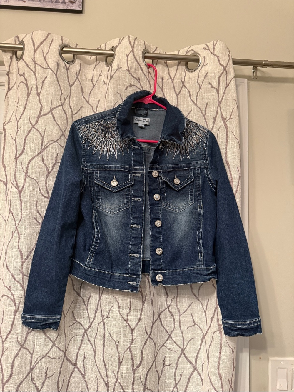 Denim Embellished Jean Jacket - Dark Blue copper flash